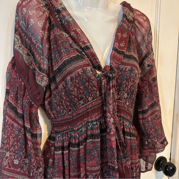 Revolve Boemo Bastille Midi Dress in Maroon Tiered Size Small NWT - Picture 3 of 14